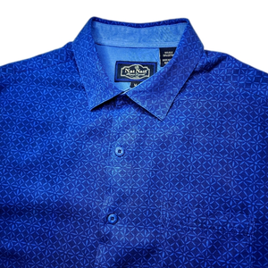 Nat Nast Mens‎ Medium Blue Short Sleeve Collared Silk Button Up Shirt